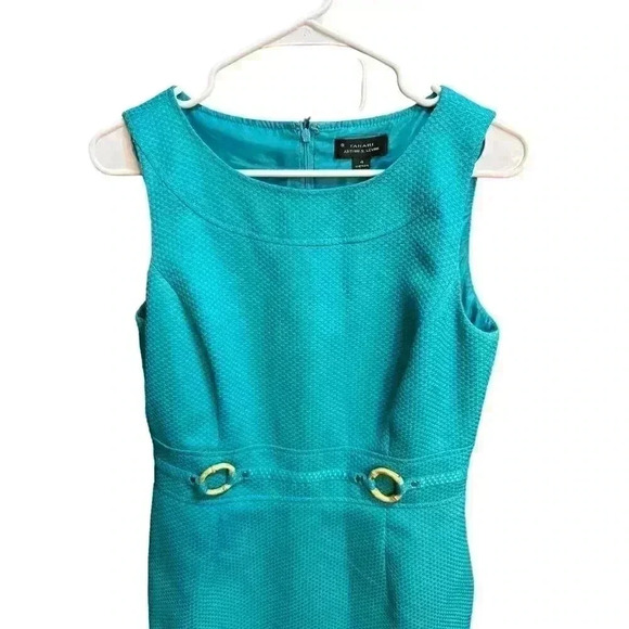 Tahari Arthur Levine Turquoise  Sleeveless Textured  Dress Size 4, Pre-Owned - Picture 2 of 5